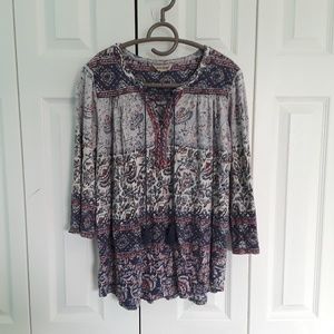 Lucky Brand blue paisley long sleeve top